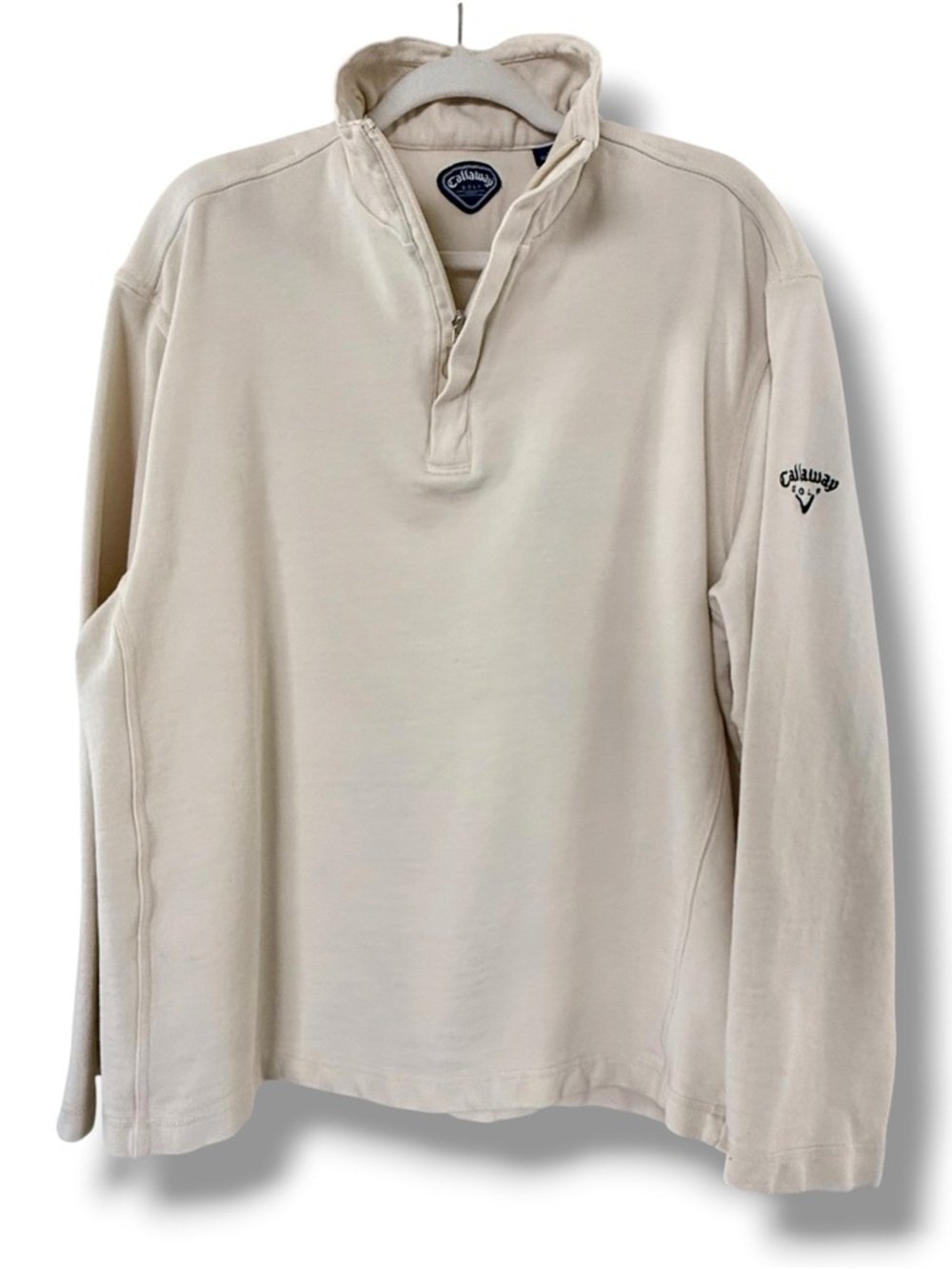 CALLAWAY Men’s Long Sleeve Quarter-Zip Cotton Blend Sweatshirt, Large, Cream